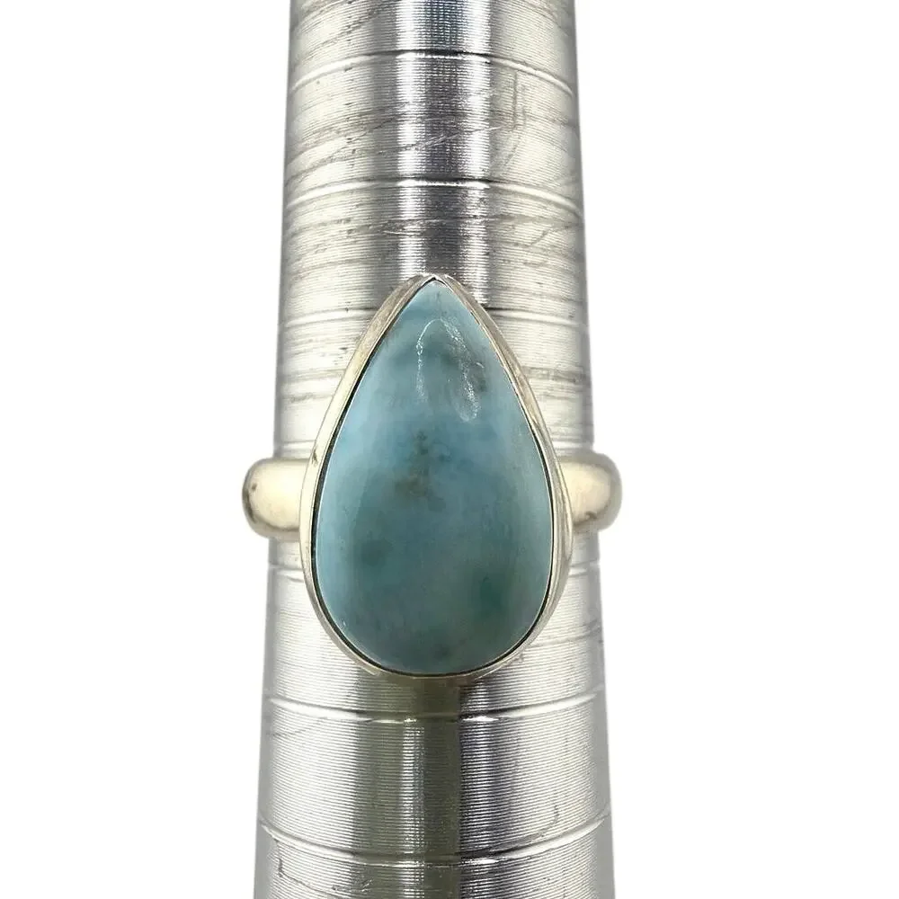 Pear Shaped Larimar Sterling Silver Ring Artisan Jewelry 8